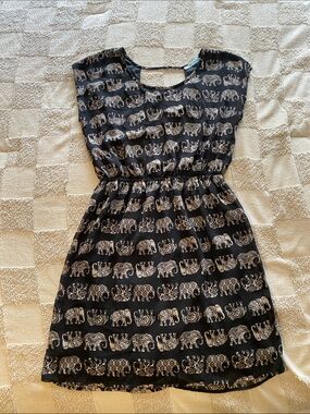 Maurices Black Mini Dress with Cream Elephant Print